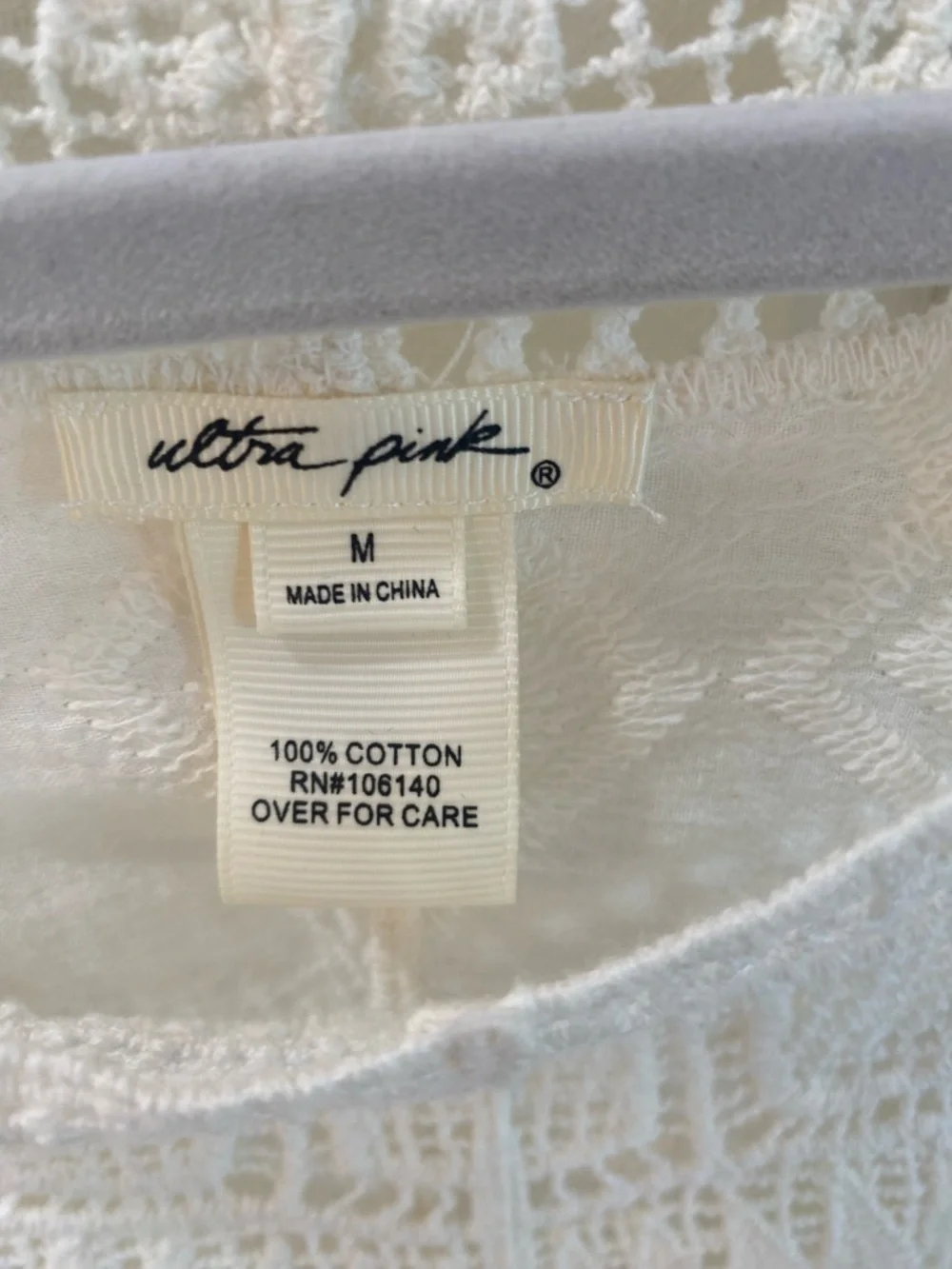 Ultra pinkCrochet Lace Short Sleeve Top in Cream - Picture 5 of 5